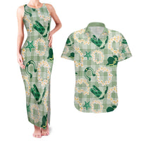 Aloha Hawaii Paniolo Mint Palaka Couples Matching Tank Maxi Dress and Hawaiian Shirt Coastal Rodeo LT7 Mint - Polynesian Pride