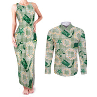 Aloha Hawaii Paniolo Mint Palaka Couples Matching Tank Maxi Dress and Long Sleeve Button Shirt Coastal Rodeo - Polynesian Pride