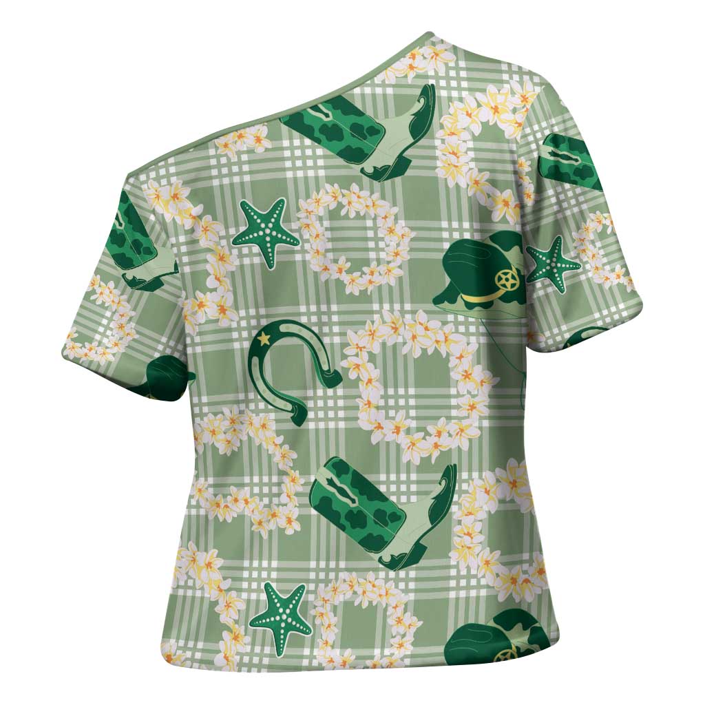 Aloha Hawaii Paniolo Mint Palaka Cross Shoulder Shirt Coastal Rodeo - Polynesian Pride