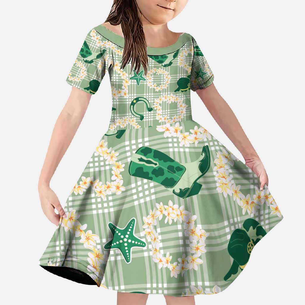 Aloha Hawaii Paniolo Mint Palaka Family Matching Long Sleeve Bodycon Dress and Hawaiian Shirt Coastal Rodeo LT7 Daughter's Dress Mint - Polynesian Pride