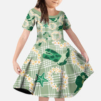 Aloha Hawaii Paniolo Mint Palaka Family Matching Long Sleeve Bodycon Dress and Hawaiian Shirt Coastal Rodeo LT7 Daughter's Dress Mint - Polynesian Pride