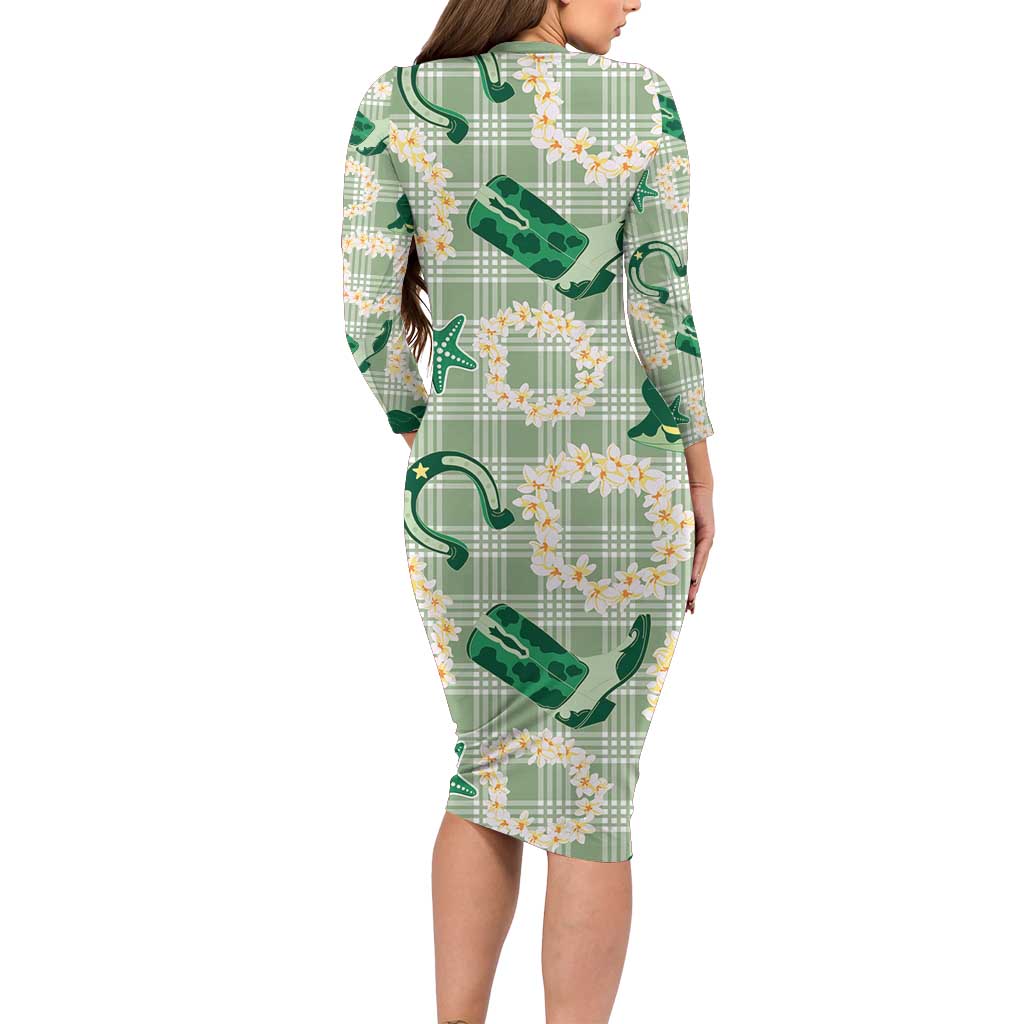 Aloha Hawaii Paniolo Mint Palaka Family Matching Long Sleeve Bodycon Dress and Hawaiian Shirt Coastal Rodeo LT7 - Polynesian Pride