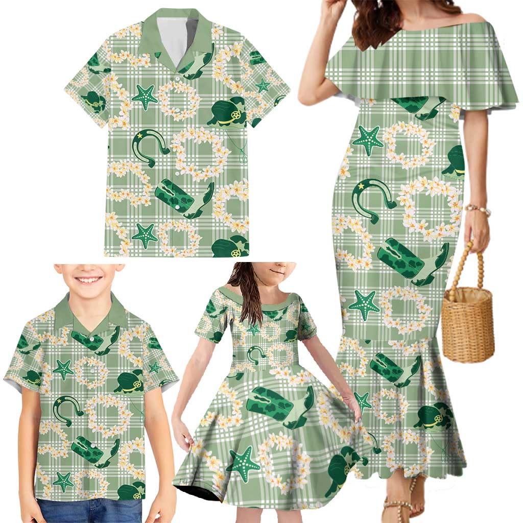 Aloha Hawaii Paniolo Mint Palaka Family Matching Mermaid Dress and Hawaiian Shirt Coastal Rodeo LT7 - Polynesian Pride