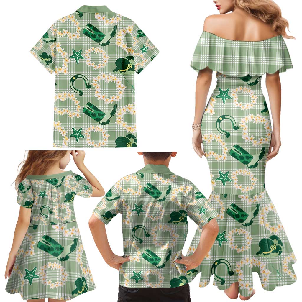 Aloha Hawaii Paniolo Mint Palaka Family Matching Mermaid Dress and Hawaiian Shirt Coastal Rodeo LT7 - Polynesian Pride