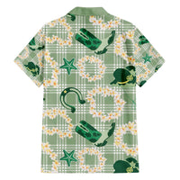 Aloha Hawaii Paniolo Mint Palaka Family Matching Off The Shoulder Long Sleeve Dress and Hawaiian Shirt Coastal Rodeo LT7 - Polynesian Pride