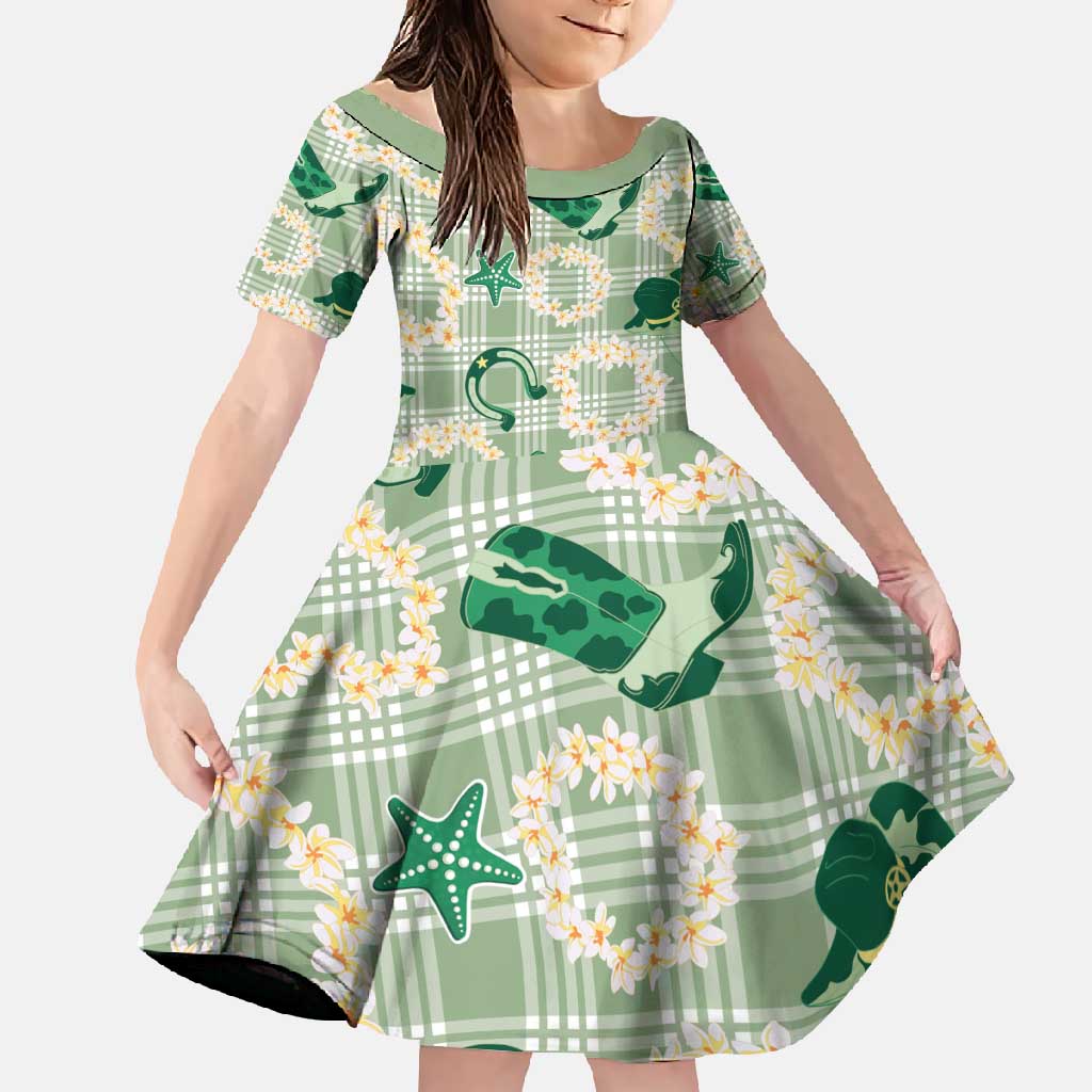 Aloha Hawaii Paniolo Mint Palaka Family Matching Off Shoulder Maxi Dress and Hawaiian Shirt Coastal Rodeo LT7 Daughter's Dress Mint - Polynesian Pride