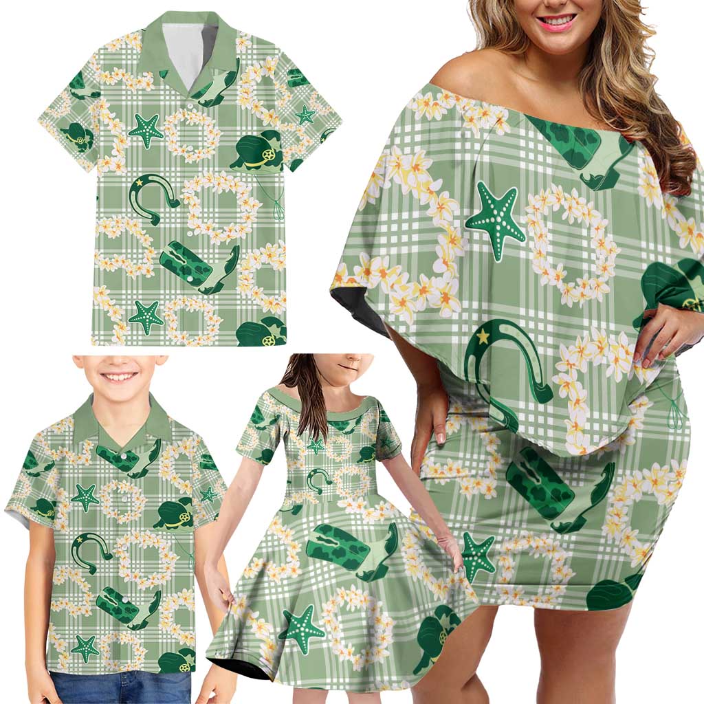 Aloha Hawaii Paniolo Mint Palaka Family Matching Off Shoulder Short Dress and Hawaiian Shirt Coastal Rodeo LT7 - Polynesian Pride