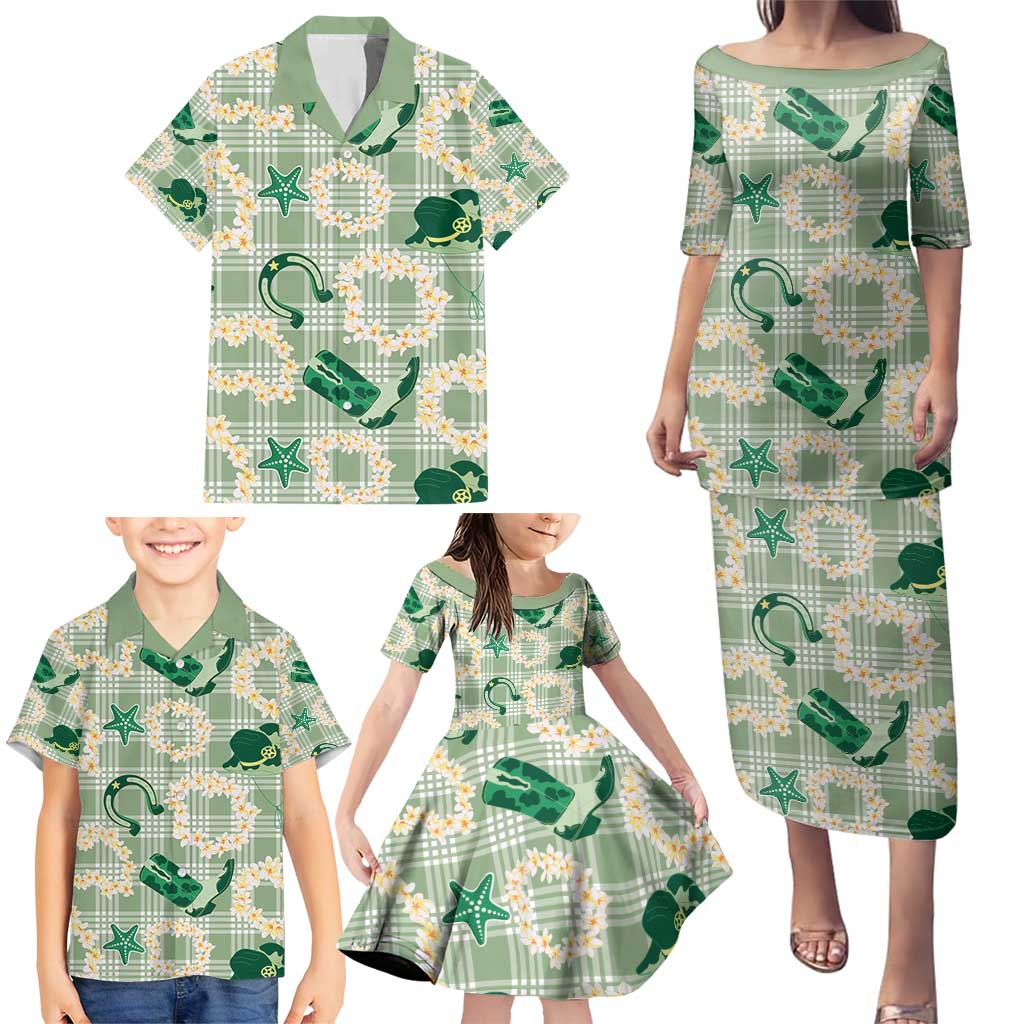 Aloha Hawaii Paniolo Mint Palaka Family Matching Puletasi and Hawaiian Shirt Coastal Rodeo LT7 - Polynesian Pride