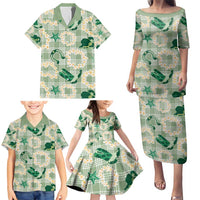 Aloha Hawaii Paniolo Mint Palaka Family Matching Puletasi and Hawaiian Shirt Coastal Rodeo LT7 - Polynesian Pride