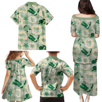 Aloha Hawaii Paniolo Mint Palaka Family Matching Puletasi and Hawaiian Shirt Coastal Rodeo LT7 - Polynesian Pride