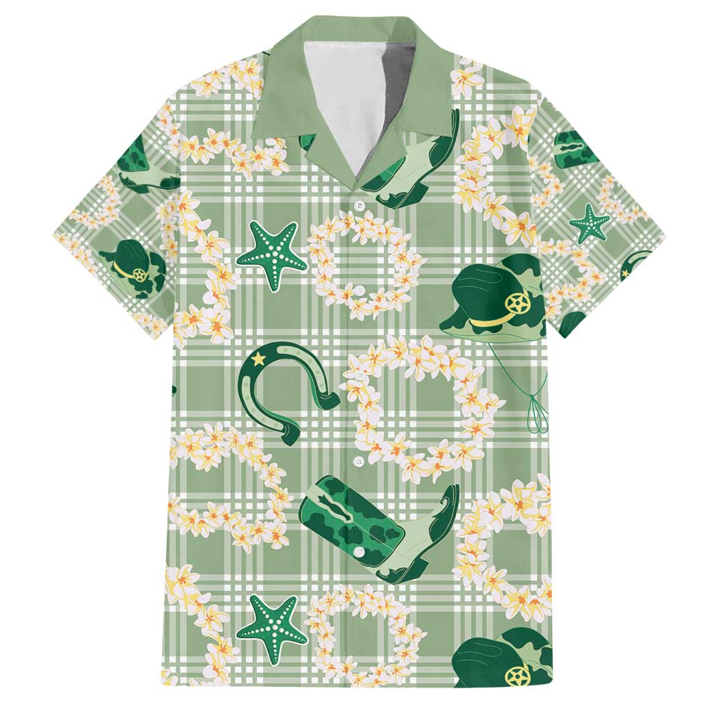 Aloha Hawaii Paniolo Mint Palaka Family Matching Puletasi and Hawaiian Shirt Coastal Rodeo LT7 Dad's Shirt - Short Sleeve Mint - Polynesian Pride