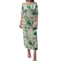 Aloha Hawaii Paniolo Mint Palaka Family Matching Puletasi and Hawaiian Shirt Coastal Rodeo LT7 Mom's Dress Mint - Polynesian Pride