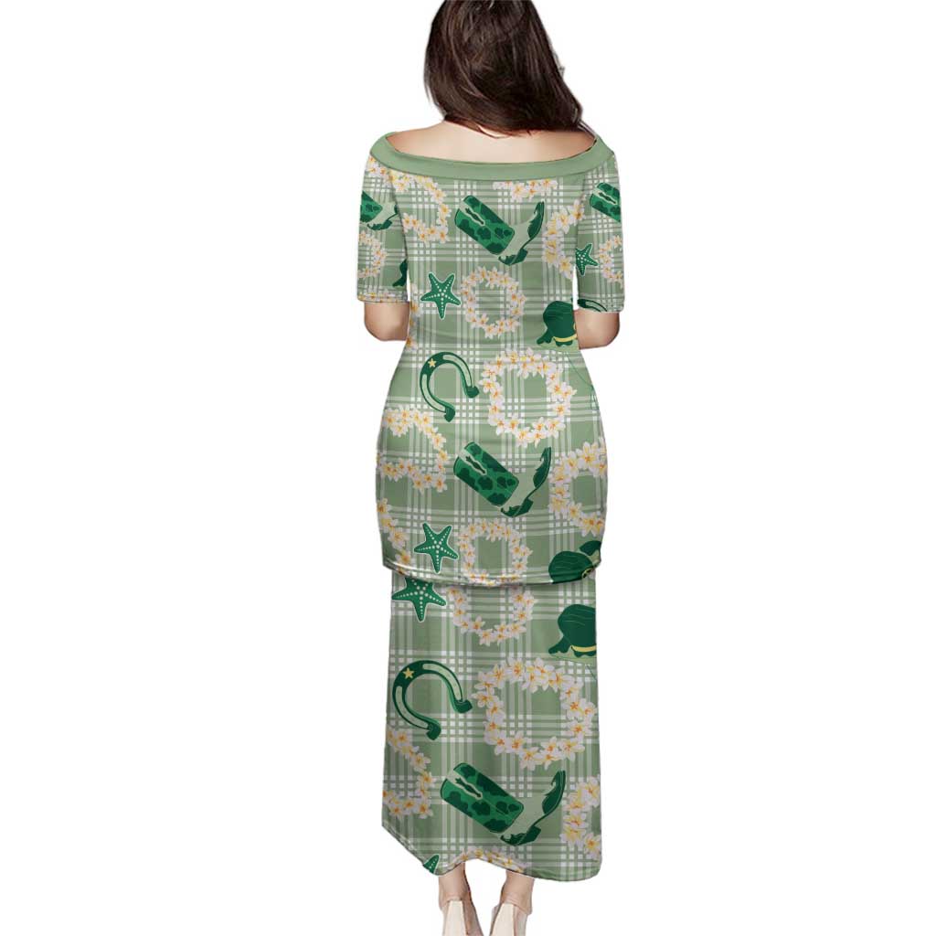 Aloha Hawaii Paniolo Mint Palaka Family Matching Puletasi and Hawaiian Shirt Coastal Rodeo LT7 - Polynesian Pride