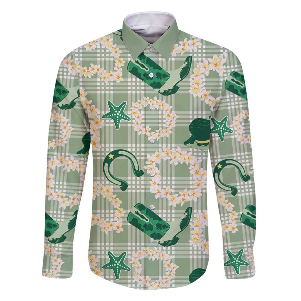 Aloha Hawaii Paniolo Mint Palaka Family Matching Summer Maxi Dress and Hawaiian Shirt Coastal Rodeo LT7 Dad's Shirt - Long Sleeve Mint - Polynesian Pride