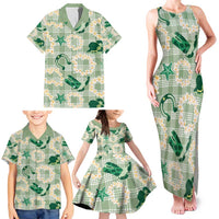 Aloha Hawaii Paniolo Mint Palaka Family Matching Tank Maxi Dress and Hawaiian Shirt Coastal Rodeo LT7 - Polynesian Pride