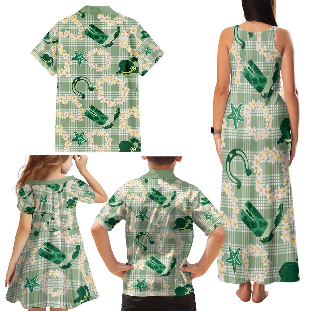 Aloha Hawaii Paniolo Mint Palaka Family Matching Tank Maxi Dress and Hawaiian Shirt Coastal Rodeo LT7 - Polynesian Pride