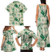 Aloha Hawaii Paniolo Mint Palaka Family Matching Tank Maxi Dress and Hawaiian Shirt Coastal Rodeo LT7 - Polynesian Pride
