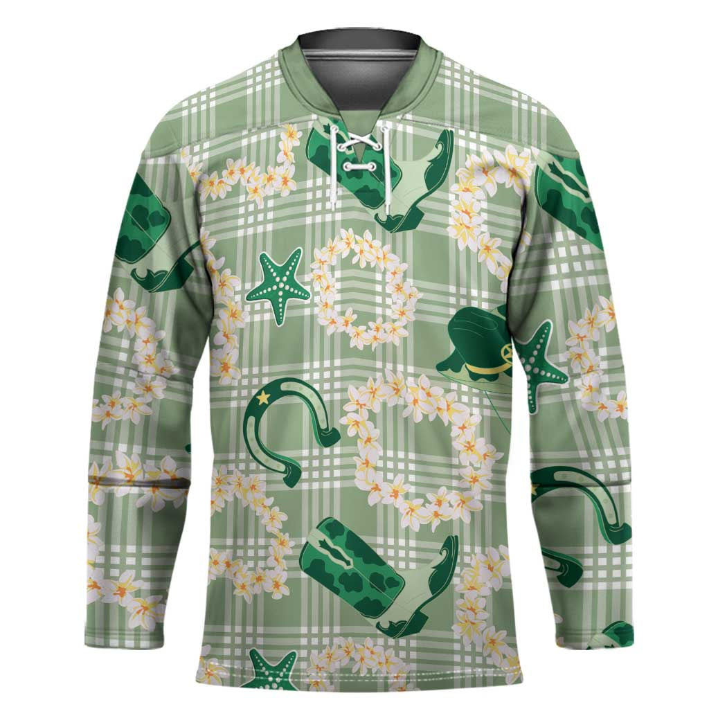 Aloha Hawaii Paniolo Mint Palaka Hockey Jersey Coastal Rodeo - Polynesian Pride