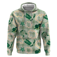 Aloha Hawaii Paniolo Mint Palaka Hoodie Coastal Rodeo - Polynesian Pride