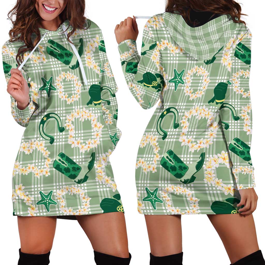 Aloha Hawaii Paniolo Mint Palaka Hoodie Dress Coastal Rodeo LT7 - Polynesian Pride