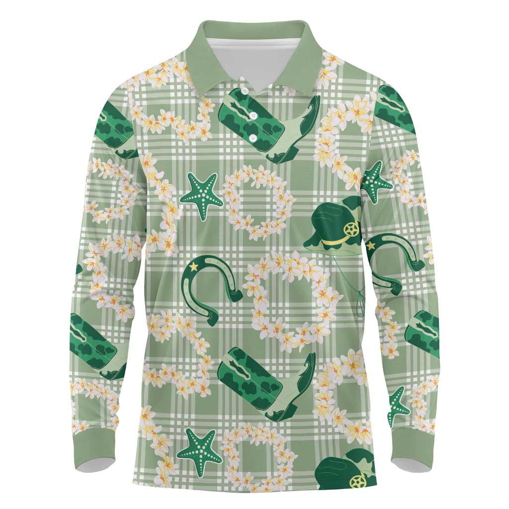 Aloha Hawaii Paniolo Mint Palaka Long Sleeve Polo Shirt Coastal Rodeo LT7 Mint - Polynesian Pride
