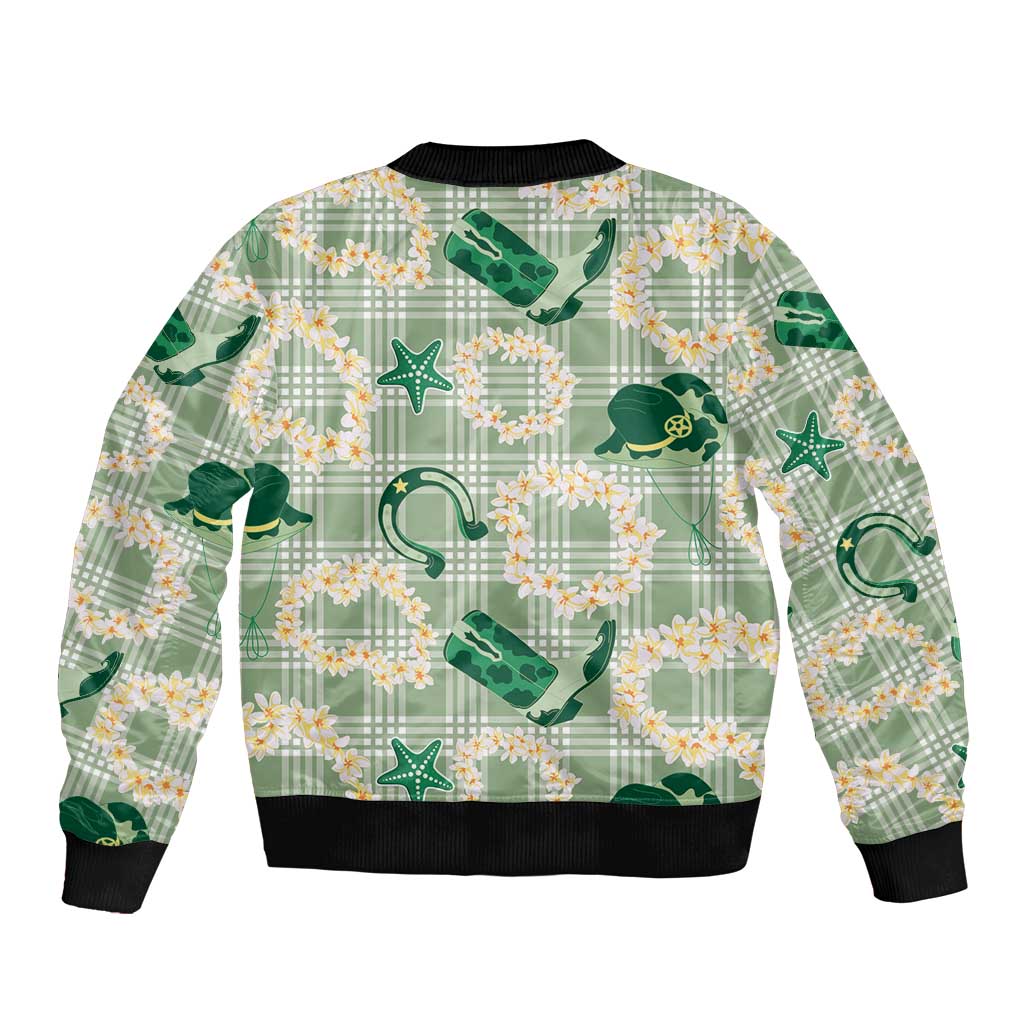 Aloha Hawaii Paniolo Mint Palaka Sleeve Zip Bomber Jacket Coastal Rodeo - Polynesian Pride