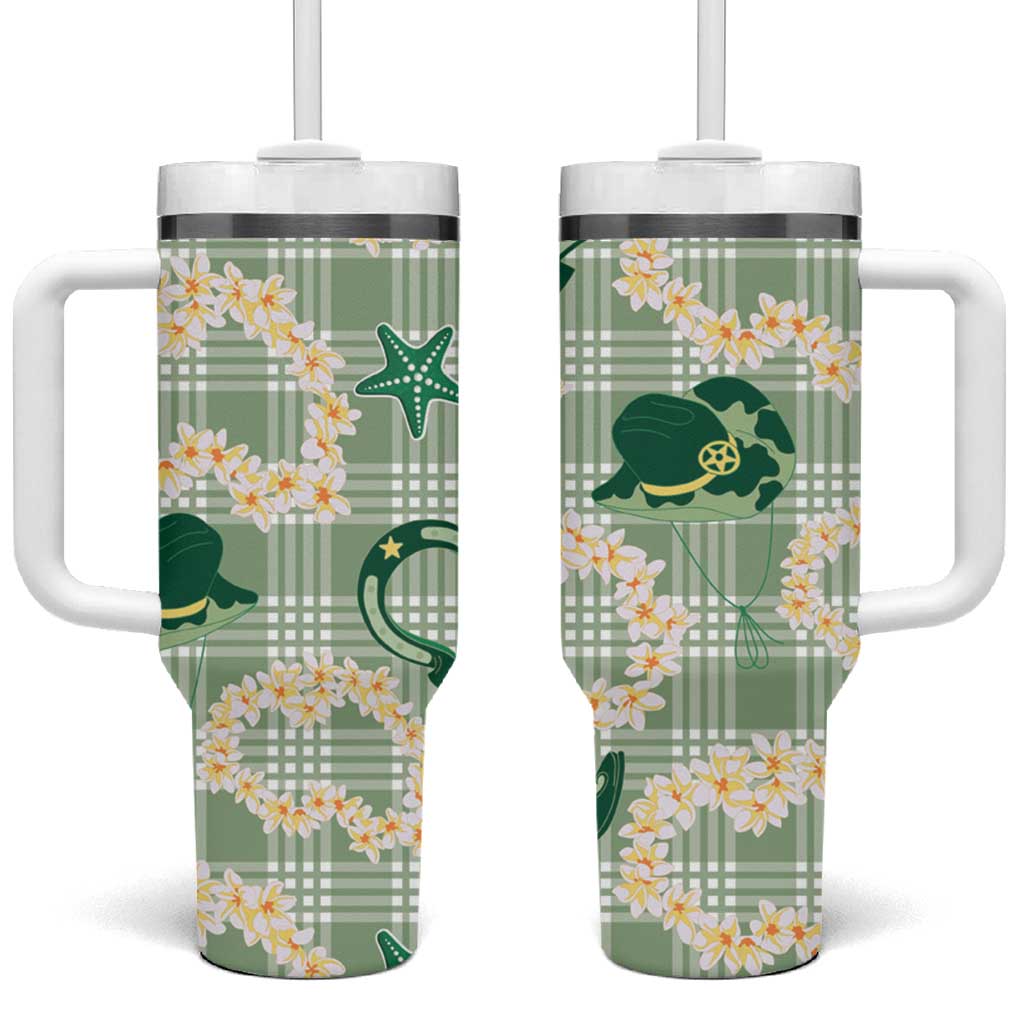Aloha Hawaii Paniolo Mint Palaka Tumbler With Handle Coastal Rodeo - Polynesian Pride
