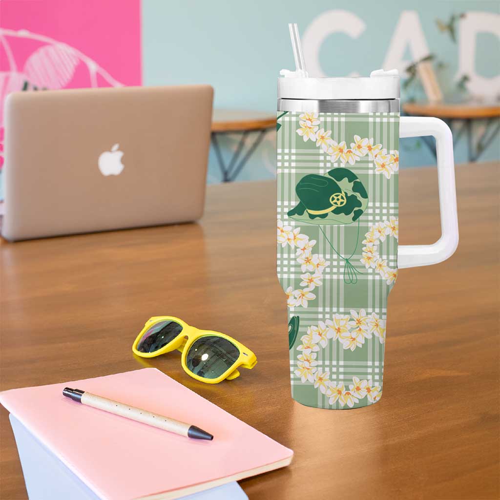 Aloha Hawaii Paniolo Mint Palaka Tumbler With Handle Coastal Rodeo - Polynesian Pride