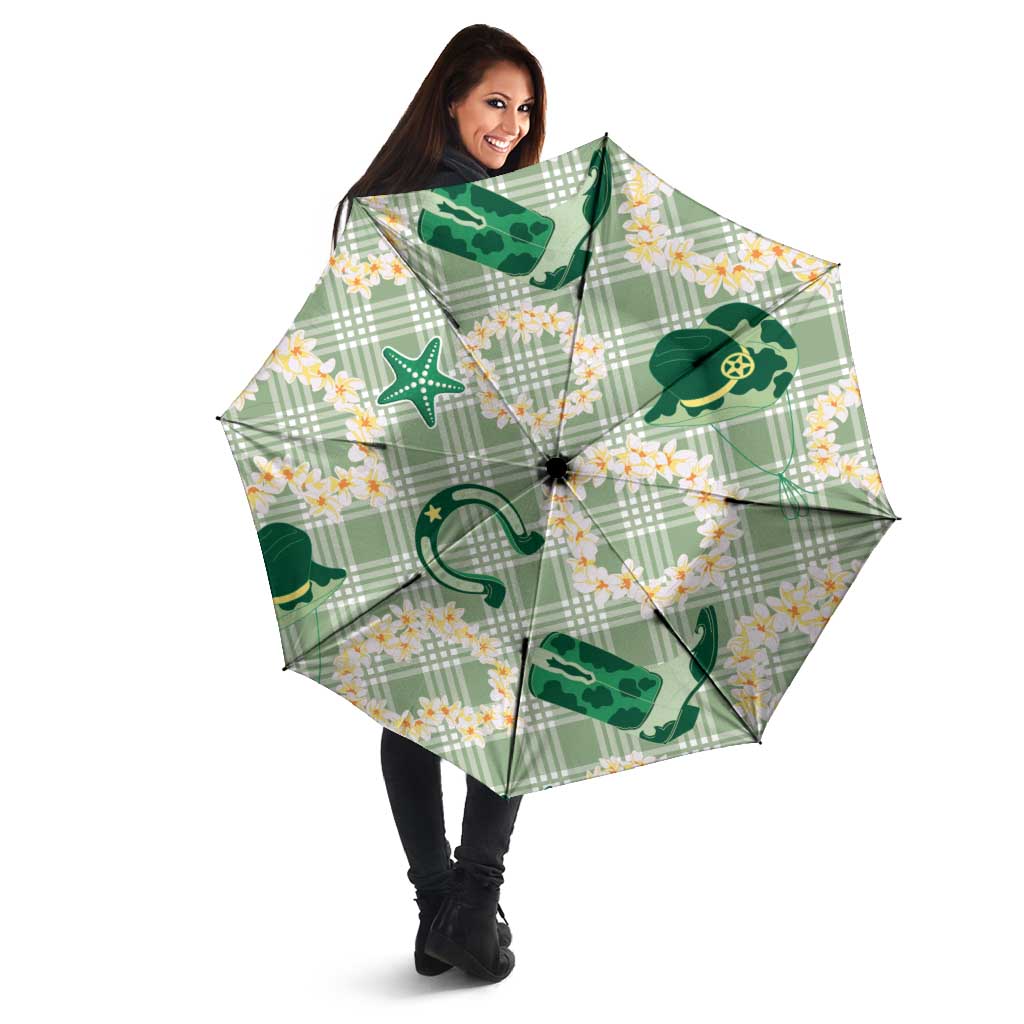 Aloha Hawaii Paniolo Mint Palaka Umbrella Coastal Rodeo - Polynesian Pride