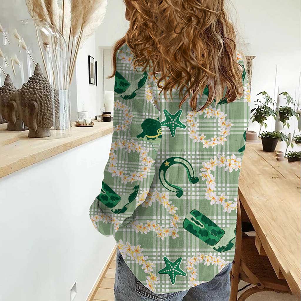 Aloha Hawaii Paniolo Mint Palaka Women Casual Shirt Coastal Rodeo - Polynesian Pride