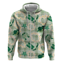 Aloha Hawaii Paniolo Mint Palaka Zip Hoodie Coastal Rodeo - Polynesian Pride
