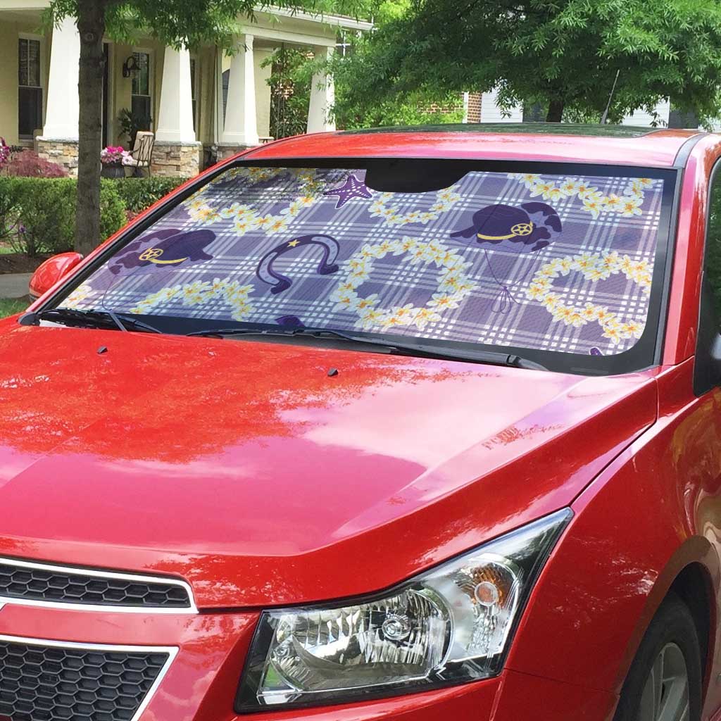 Aloha Hawaii Paniolo Lavender Palaka Auto Sun Shade Coastal Rodeo - Polynesian Pride