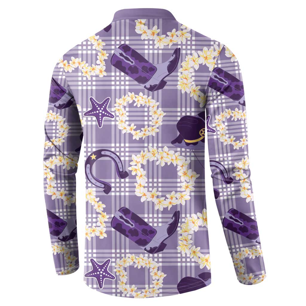 Aloha Hawaii Paniolo Lavender Palaka Button Sweatshirt Coastal Rodeo - Polynesian Pride