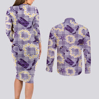 Aloha Hawaii Paniolo Lavender Palaka Couples Matching Long Sleeve Bodycon Dress and Long Sleeve Button Shirt Coastal Rodeo LT7 - Polynesian Pride