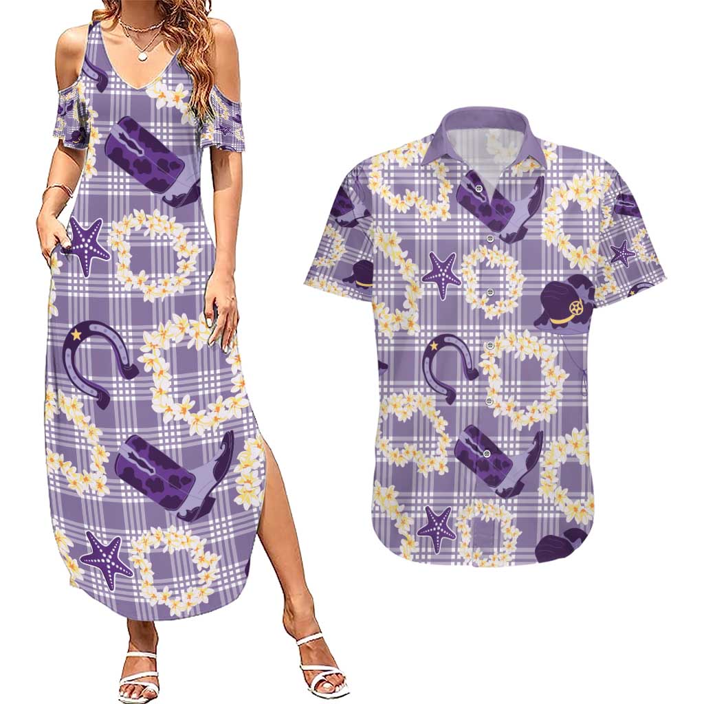 Aloha Hawaii Paniolo Lavender Palaka Couples Matching Summer Maxi Dress and Hawaiian Shirt Coastal Rodeo LT7 Lavender - Polynesian Pride