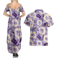 Aloha Hawaii Paniolo Lavender Palaka Couples Matching Summer Maxi Dress and Hawaiian Shirt Coastal Rodeo LT7 - Polynesian Pride