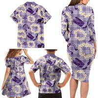 Aloha Hawaii Paniolo Lavender Palaka Family Matching Long Sleeve Bodycon Dress and Hawaiian Shirt Coastal Rodeo LT7 - Polynesian Pride