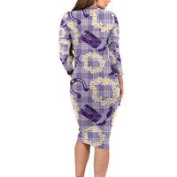 Aloha Hawaii Paniolo Lavender Palaka Family Matching Long Sleeve Bodycon Dress and Hawaiian Shirt Coastal Rodeo LT7 - Polynesian Pride