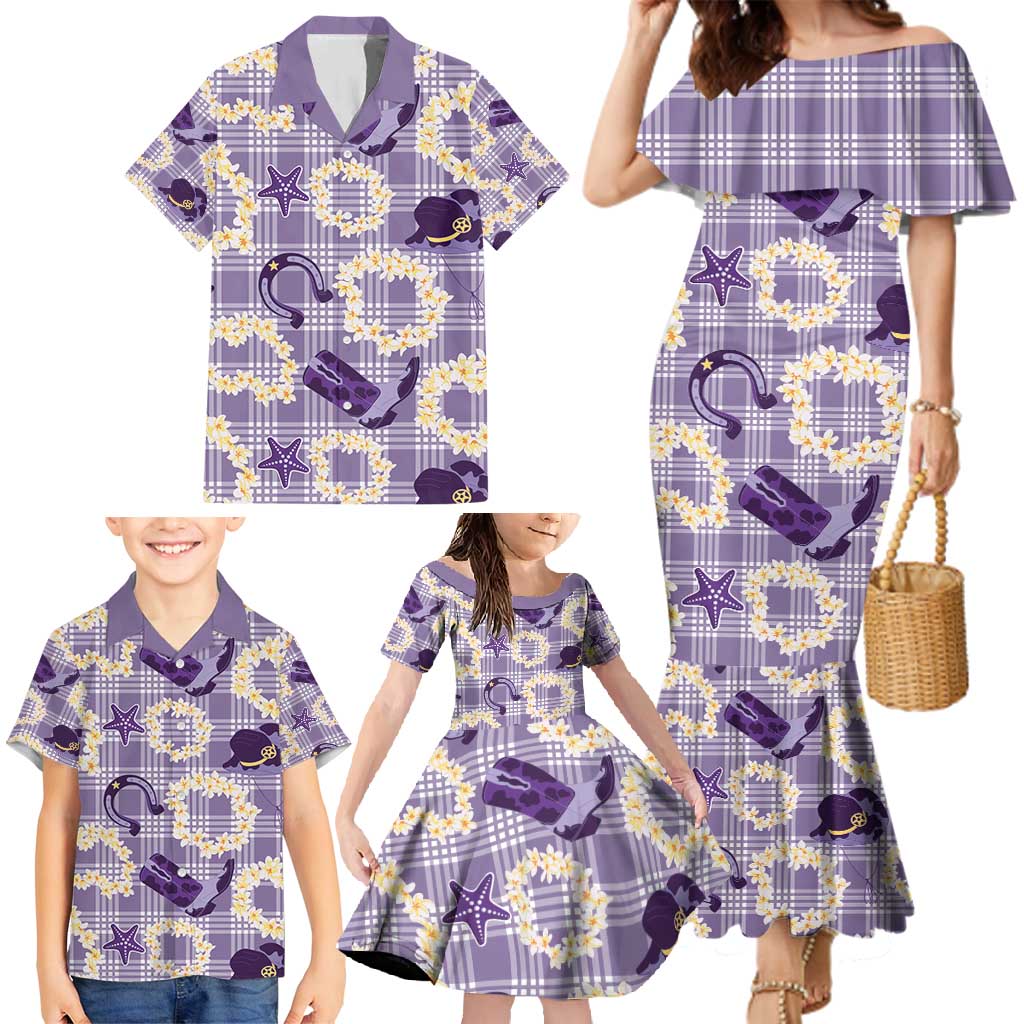 Aloha Hawaii Paniolo Lavender Palaka Family Matching Mermaid Dress and Hawaiian Shirt Coastal Rodeo LT7 - Polynesian Pride