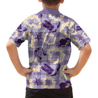Aloha Hawaii Paniolo Lavender Palaka Family Matching Off The Shoulder Long Sleeve Dress and Hawaiian Shirt Coastal Rodeo LT7 - Polynesian Pride