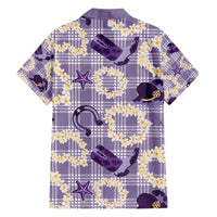 Aloha Hawaii Paniolo Lavender Palaka Family Matching Off The Shoulder Long Sleeve Dress and Hawaiian Shirt Coastal Rodeo LT7 - Polynesian Pride