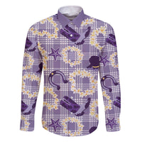 Aloha Hawaii Paniolo Lavender Palaka Family Matching Off The Shoulder Long Sleeve Dress and Hawaiian Shirt Coastal Rodeo LT7 Dad's Shirt - Long Sleeve Lavender - Polynesian Pride