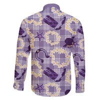 Aloha Hawaii Paniolo Lavender Palaka Family Matching Off The Shoulder Long Sleeve Dress and Hawaiian Shirt Coastal Rodeo LT7 - Polynesian Pride