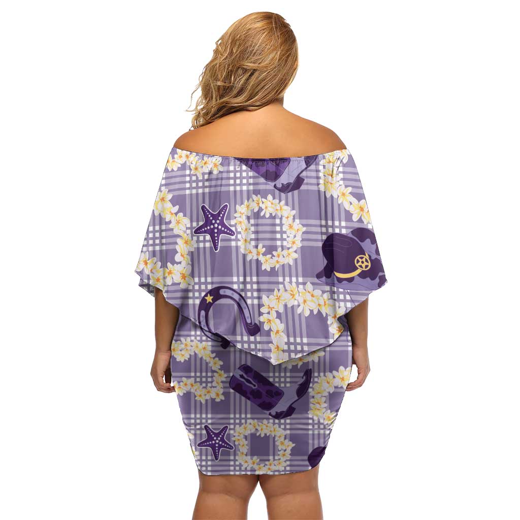 Aloha Hawaii Paniolo Lavender Palaka Family Matching Off Shoulder Short Dress and Hawaiian Shirt Coastal Rodeo LT7 - Polynesian Pride