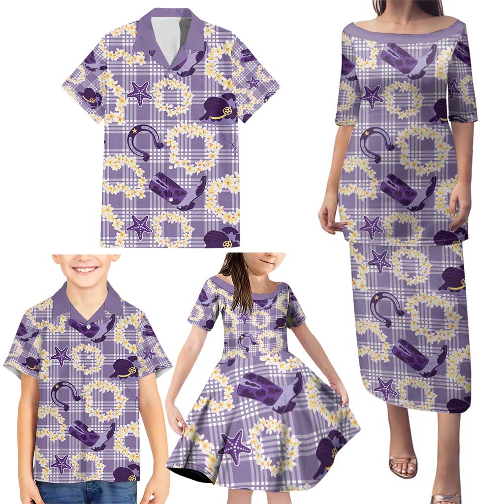 Aloha Hawaii Paniolo Lavender Palaka Family Matching Puletasi and Hawaiian Shirt Coastal Rodeo LT7 - Polynesian Pride