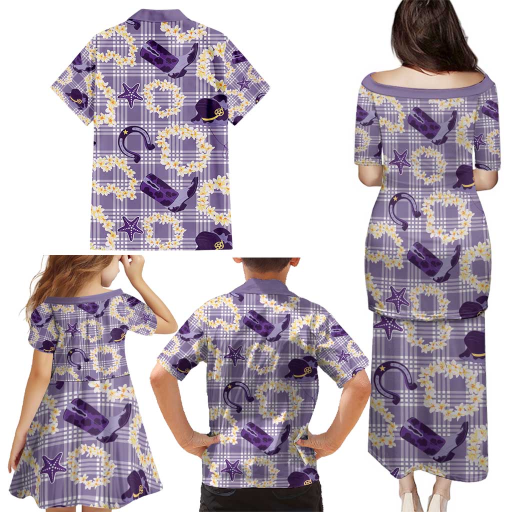 Aloha Hawaii Paniolo Lavender Palaka Family Matching Puletasi and Hawaiian Shirt Coastal Rodeo LT7 - Polynesian Pride