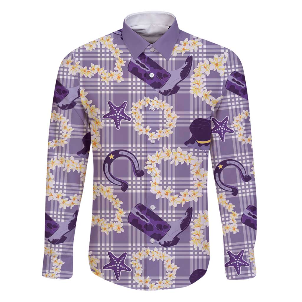 Aloha Hawaii Paniolo Lavender Palaka Family Matching Puletasi and Hawaiian Shirt Coastal Rodeo LT7 Dad's Shirt - Long Sleeve Lavender - Polynesian Pride