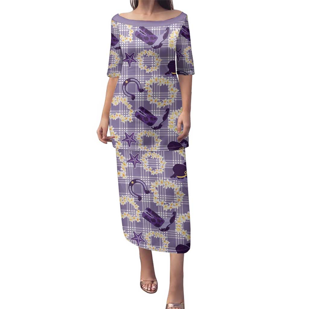 Aloha Hawaii Paniolo Lavender Palaka Family Matching Puletasi and Hawaiian Shirt Coastal Rodeo LT7 Mom's Dress Lavender - Polynesian Pride