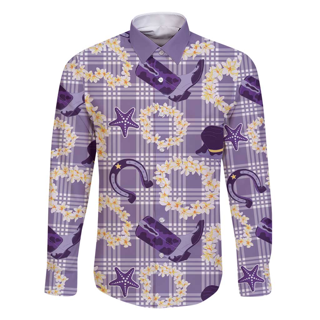 Aloha Hawaii Paniolo Lavender Palaka Family Matching Short Sleeve Bodycon Dress and Hawaiian Shirt Coastal Rodeo LT7 Dad's Shirt - Long Sleeve Lavender - Polynesian Pride
