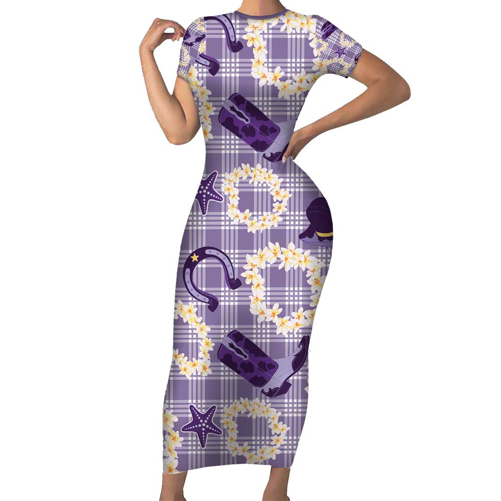 Aloha Hawaii Paniolo Lavender Palaka Family Matching Short Sleeve Bodycon Dress and Hawaiian Shirt Coastal Rodeo LT7 Mom's Dress Lavender - Polynesian Pride
